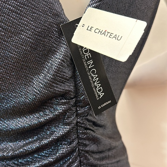 NEW Canada made Le Chateau gown dress maxi metallic navy blue sparkly shiny - Picture 6 of 7